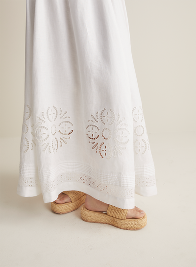 Daphine Linen Embroidery Maxi Dress
