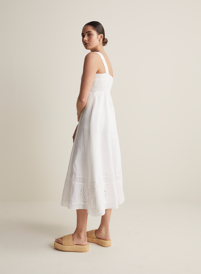 Winona Linen Embroidery Midi Dress