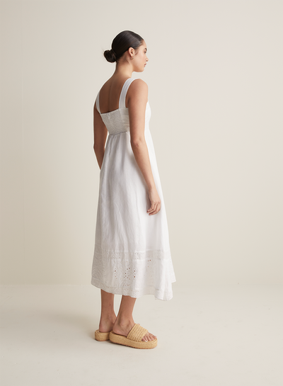 Winona Linen Embroidery Midi Dress