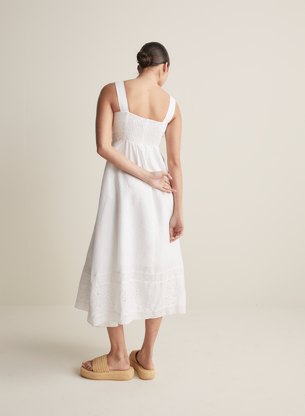 Winona Linen Embroidery Midi Dress