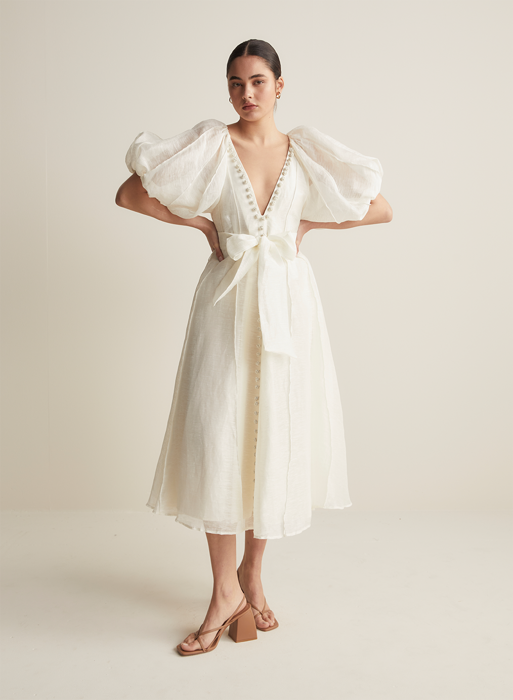 Blaine Silk Linen Midi Dress | Antique