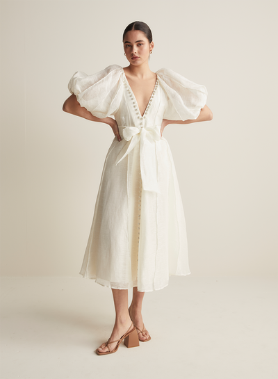 Blaine Silk Linen Midi Dress | Antique