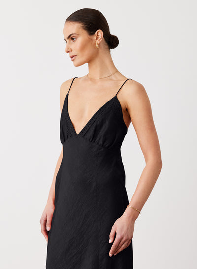Claudette Silk Linen Maxi Dress | Black