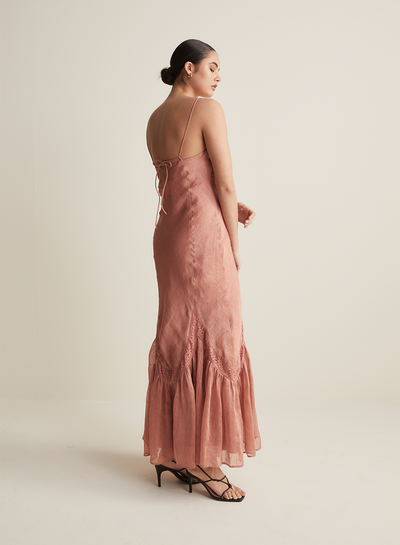 Claudette Bias Silk Linen Maxi Dress | Rose
