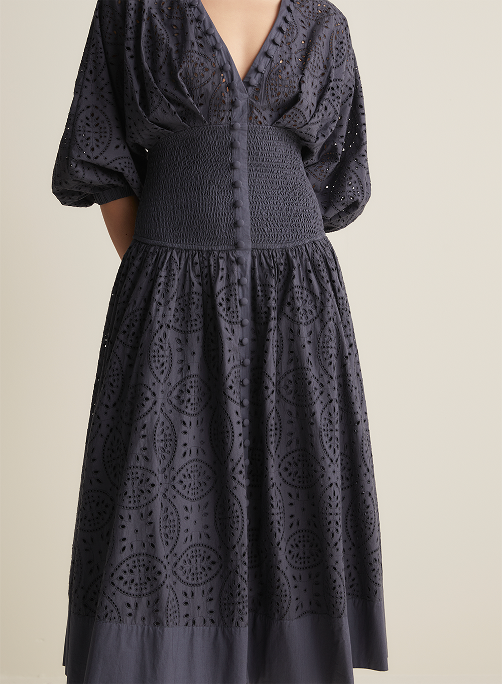 Regina Cotton Broderie Midi Dress | Navy