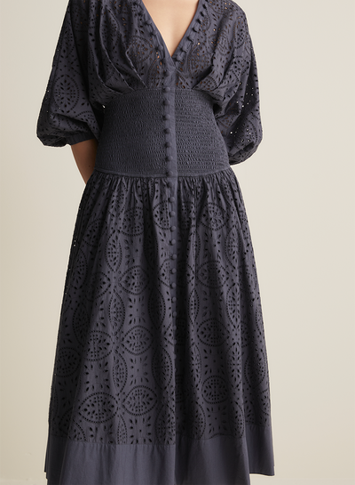 Regina Cotton Broderie Midi Dress | Navy