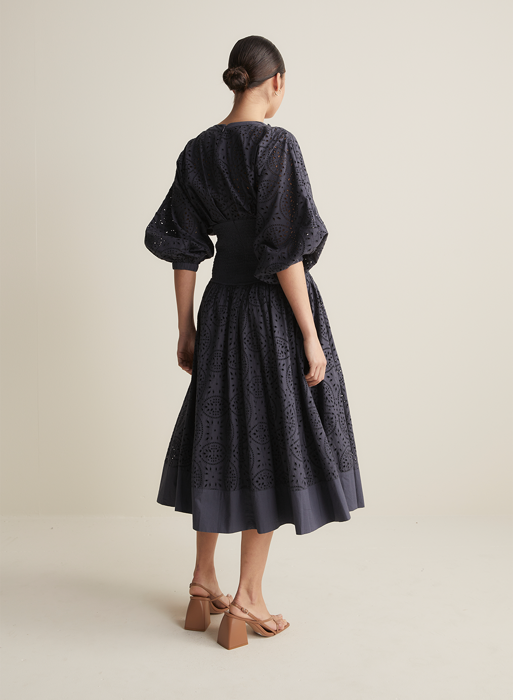 Regina Cotton Broderie Midi Dress | Navy