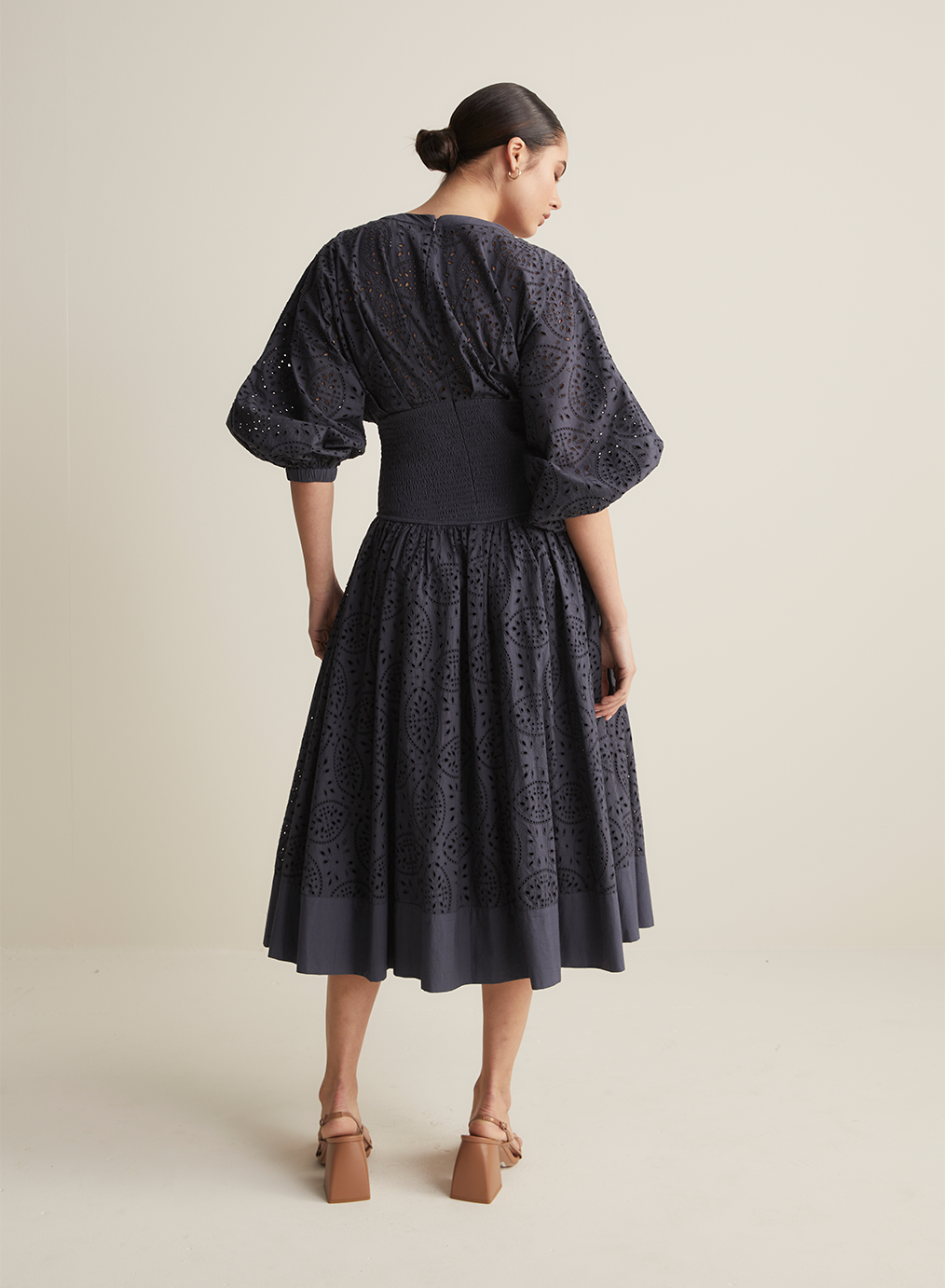Regina Cotton Broderie Midi Dress | Navy