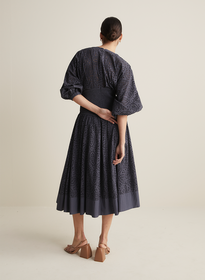 Regina Cotton Broderie Midi Dress | Navy