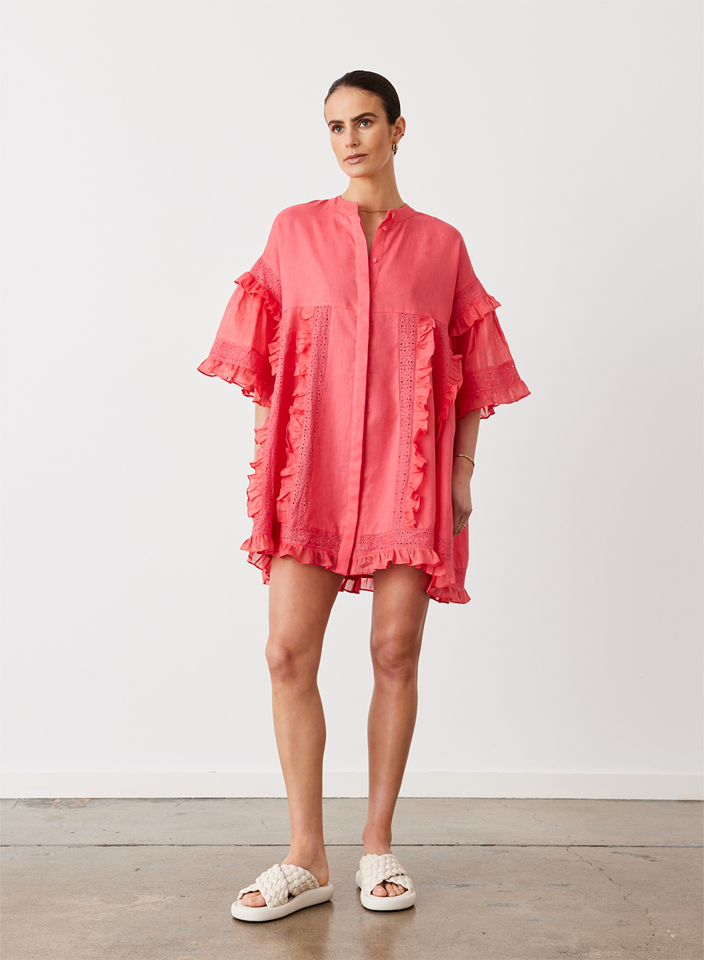 Sadie Linen Mini Smock Dress | Flamingo