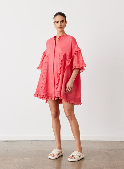 Sadie Linen Mini Smock Dress | Flamingo