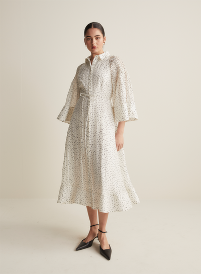 Dottie Silk Linen Midi Shirt Dress