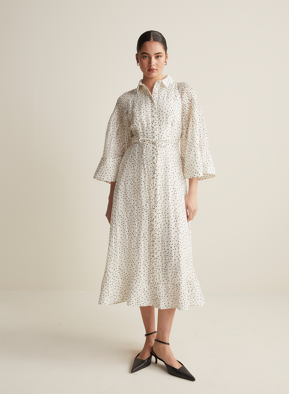 Dottie Silk Linen Midi Shirt Dress