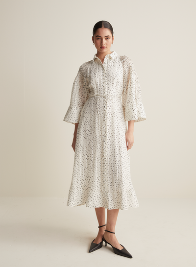 Dottie Silk Linen Midi Shirt Dress