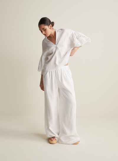 Blyth Linen Smock Top | White