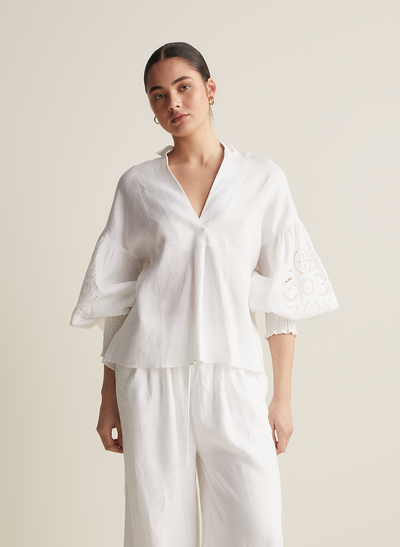 Blyth Linen Smock Top | White