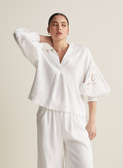Blyth Linen Smock Top | White