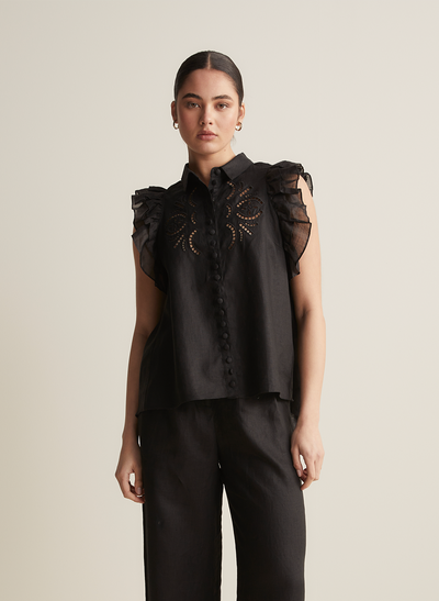 Hermione Linen Ramie Shirt | Black