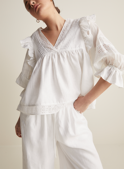 Hari Linen Ramie Smock Top | Optical White