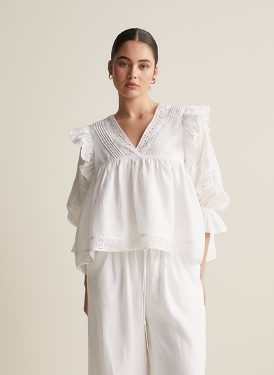 Hari Linen Ramie Smock Top | Optical White