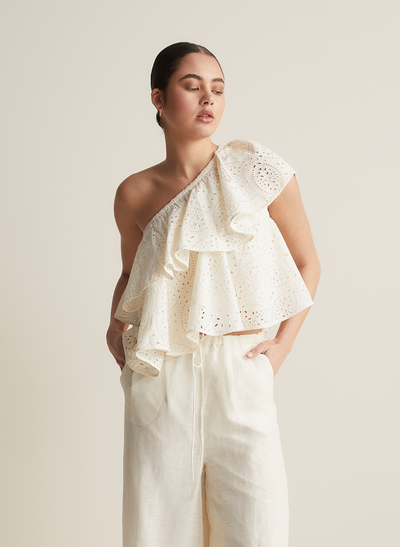 Maggie Organic Cotton Broderie Top  | Antique