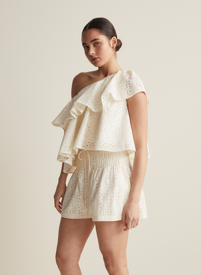 Maggie Organic Cotton Broderie Top  | Antique