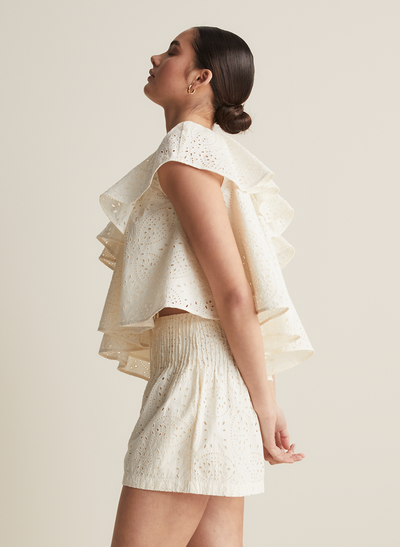 Maggie Organic Cotton Broderie Top  | Antique