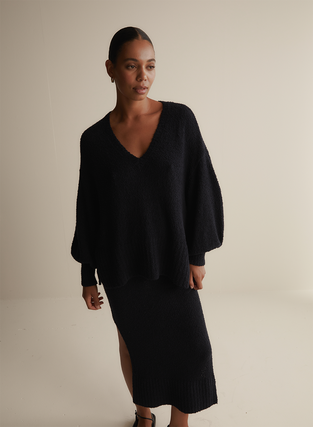 Arie Organic Cotton Cashmere Knit Maxi Skirt | Navy