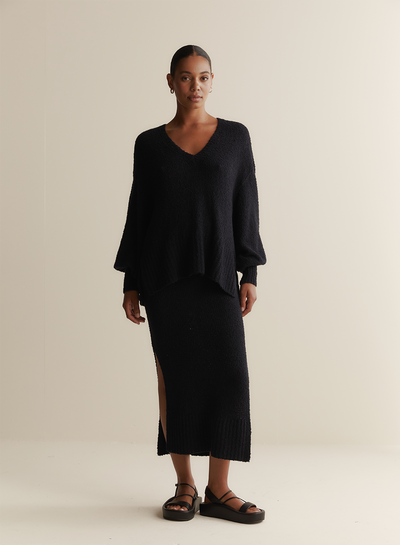 Arie Organic Cotton Cashmere Knit Maxi Skirt | Navy
