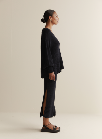 Arie Organic Cotton Cashmere Knit Maxi Skirt | Navy