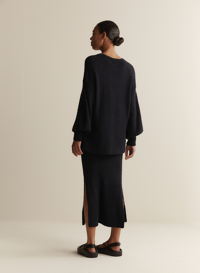 Arie Organic Cotton Cashmere Knit Maxi Skirt | Navy
