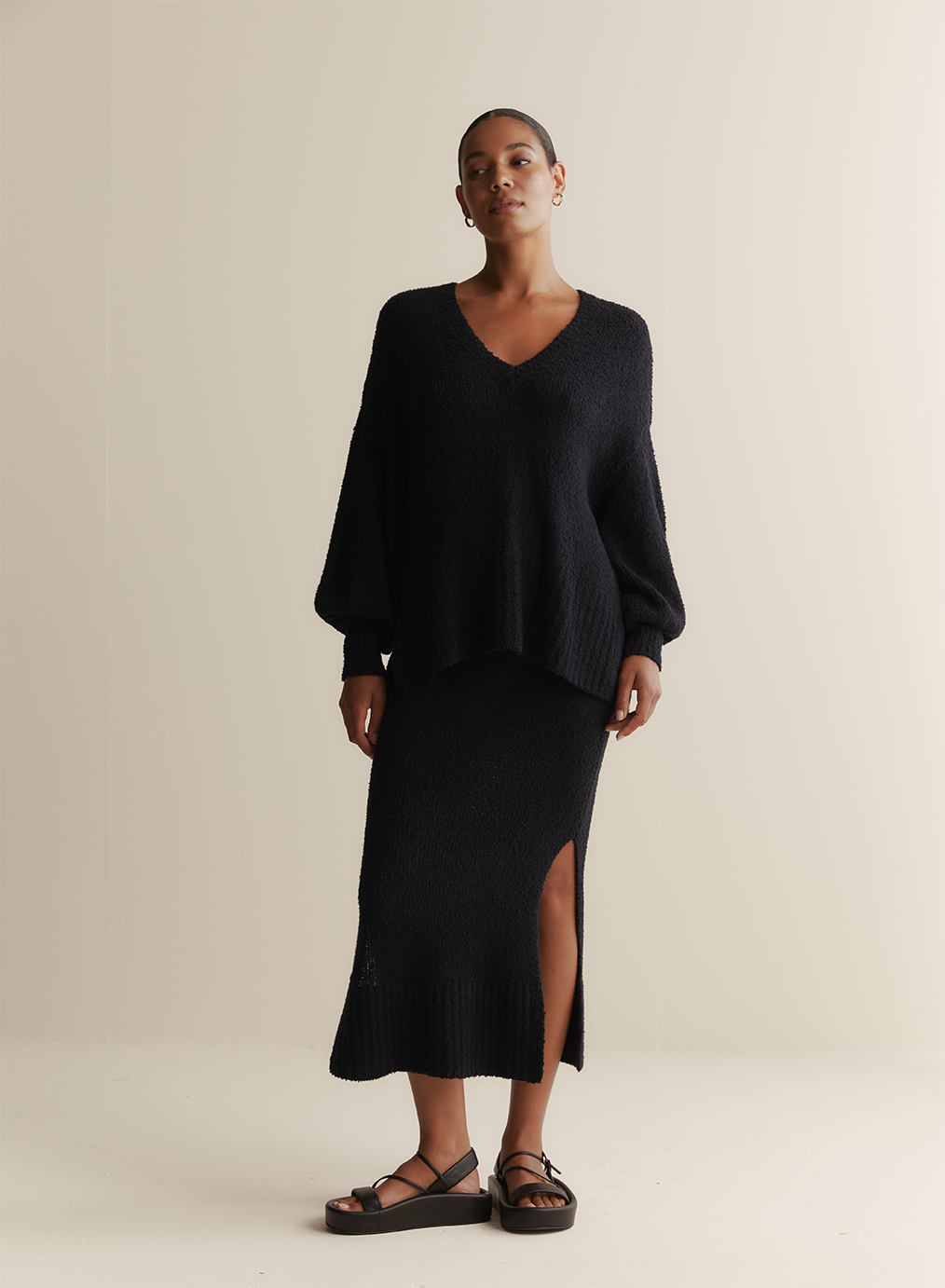 Arie Organic Cotton Cashmere Knit Maxi Skirt | Navy