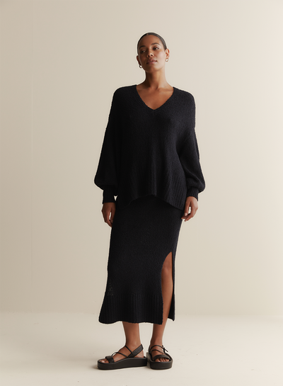 Arie Organic Cotton Cashmere Knit Maxi Skirt | Navy