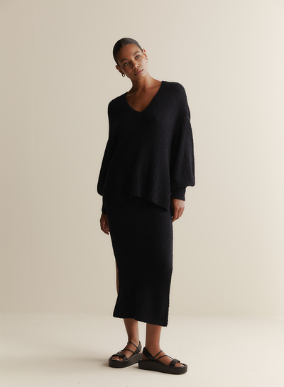 Arie Organic Cotton Cashmere Knit Maxi Skirt | Navy