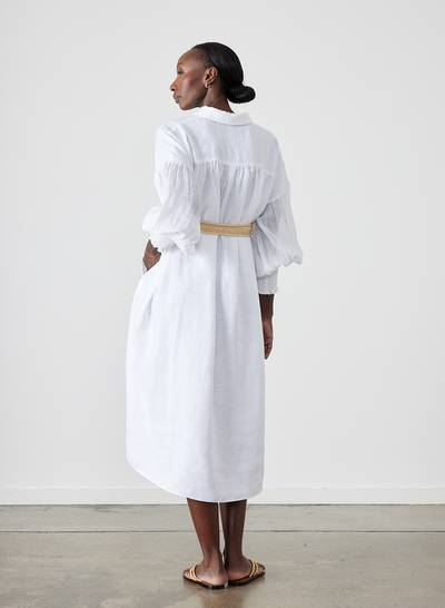 Jeanne Linen Ramie Midi Shirt Dress | Optical White