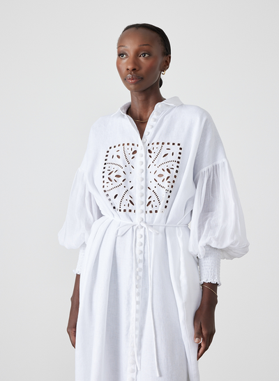 Jeanne Linen Ramie Midi Shirt Dress | Optical White