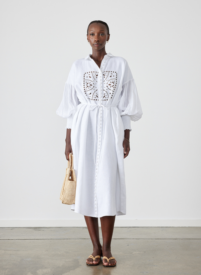 Jeanne Linen Ramie Midi Shirt Dress | Optical White