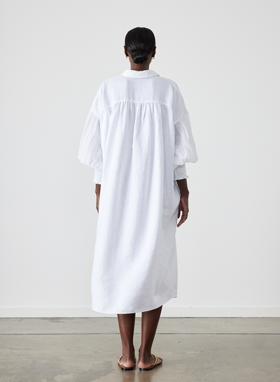 Jeanne Linen Ramie Midi Shirt Dress | Optical White