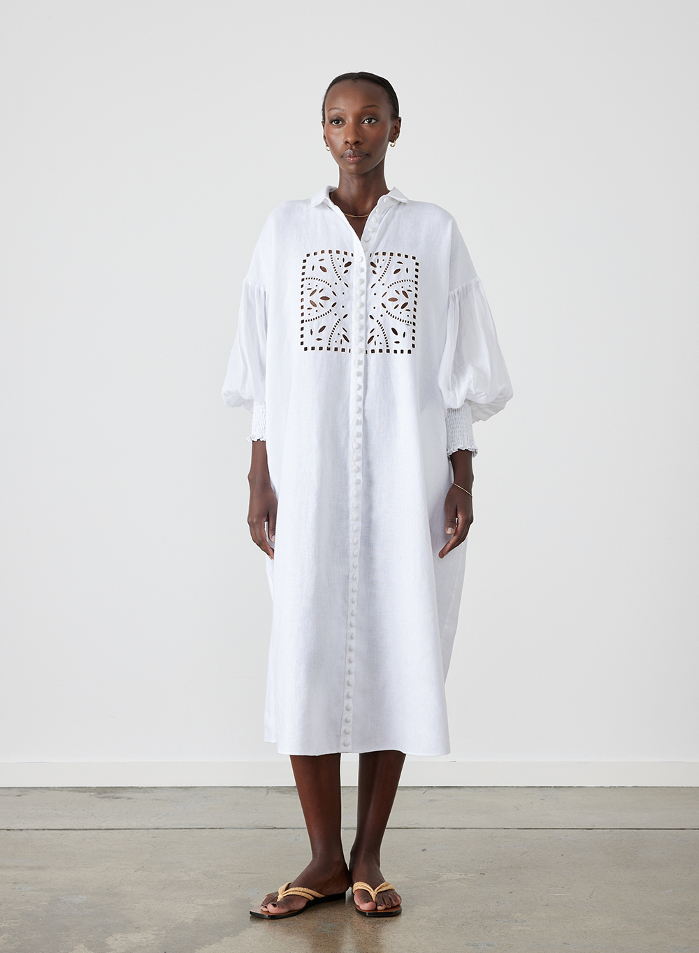 Jeanne Linen Ramie Midi Shirt Dress | Optical White