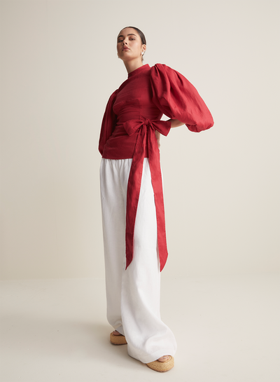 Carmella Linen Top | Scarlet