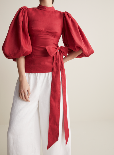 Carmella Linen Top | Scarlet