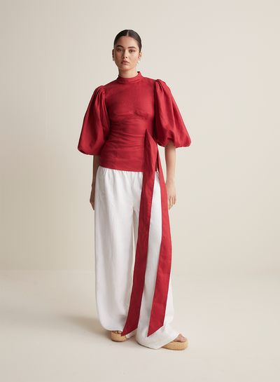 Carmella Linen Top | Scarlet