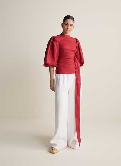 Carmella Linen Top | Scarlet