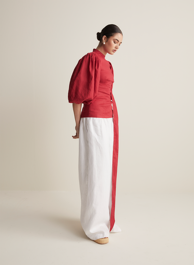 Carmella Linen Top | Scarlet