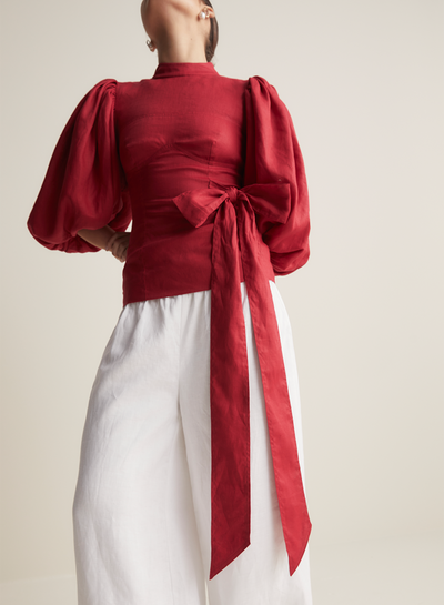 Carmella Linen Top | Scarlet