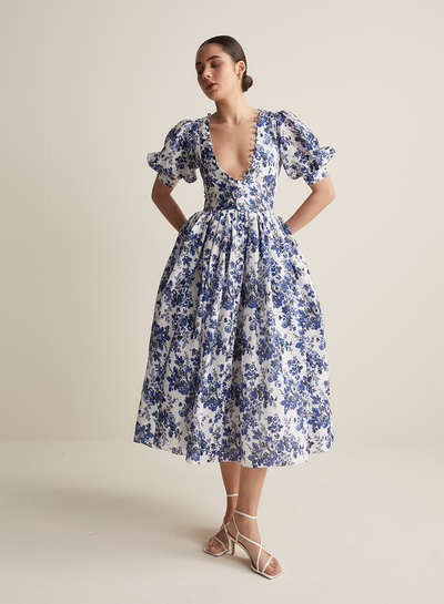 Florentine Silk Linen Midi Dress