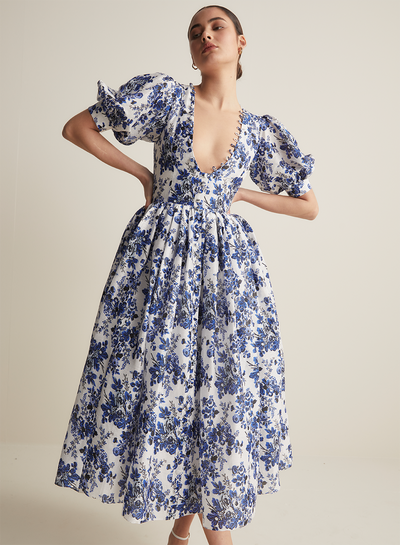 Florentine Silk Linen Midi Dress