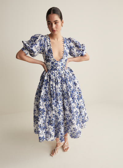 Florentine Silk Linen Midi Dress