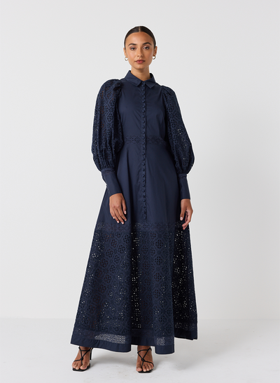 Vivie Organic Cotton Broiderie Maxi Shirt Dress