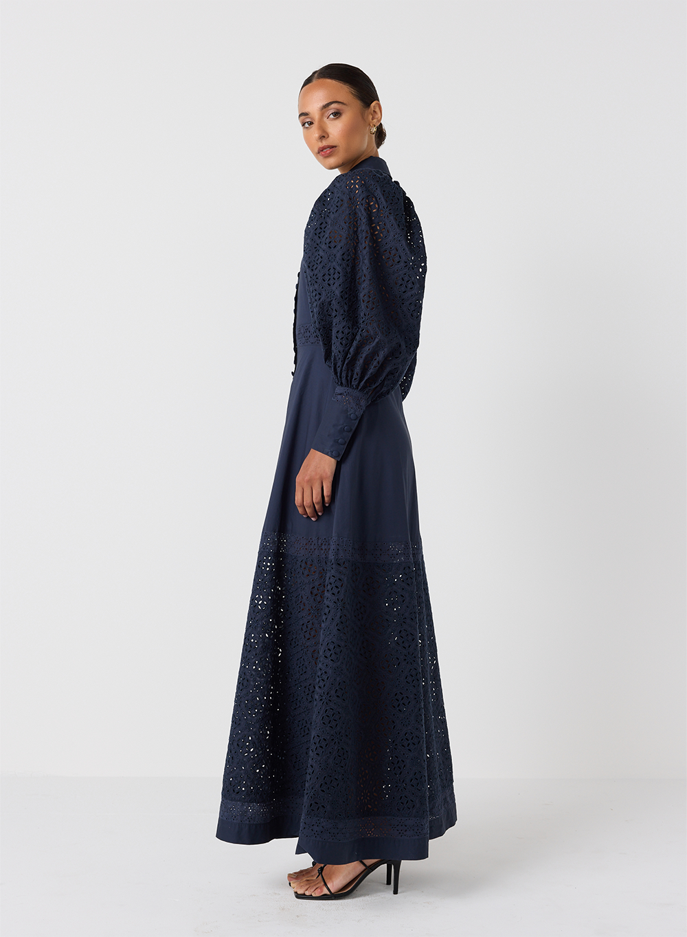 Vivie Organic Cotton Broiderie Maxi Shirt Dress